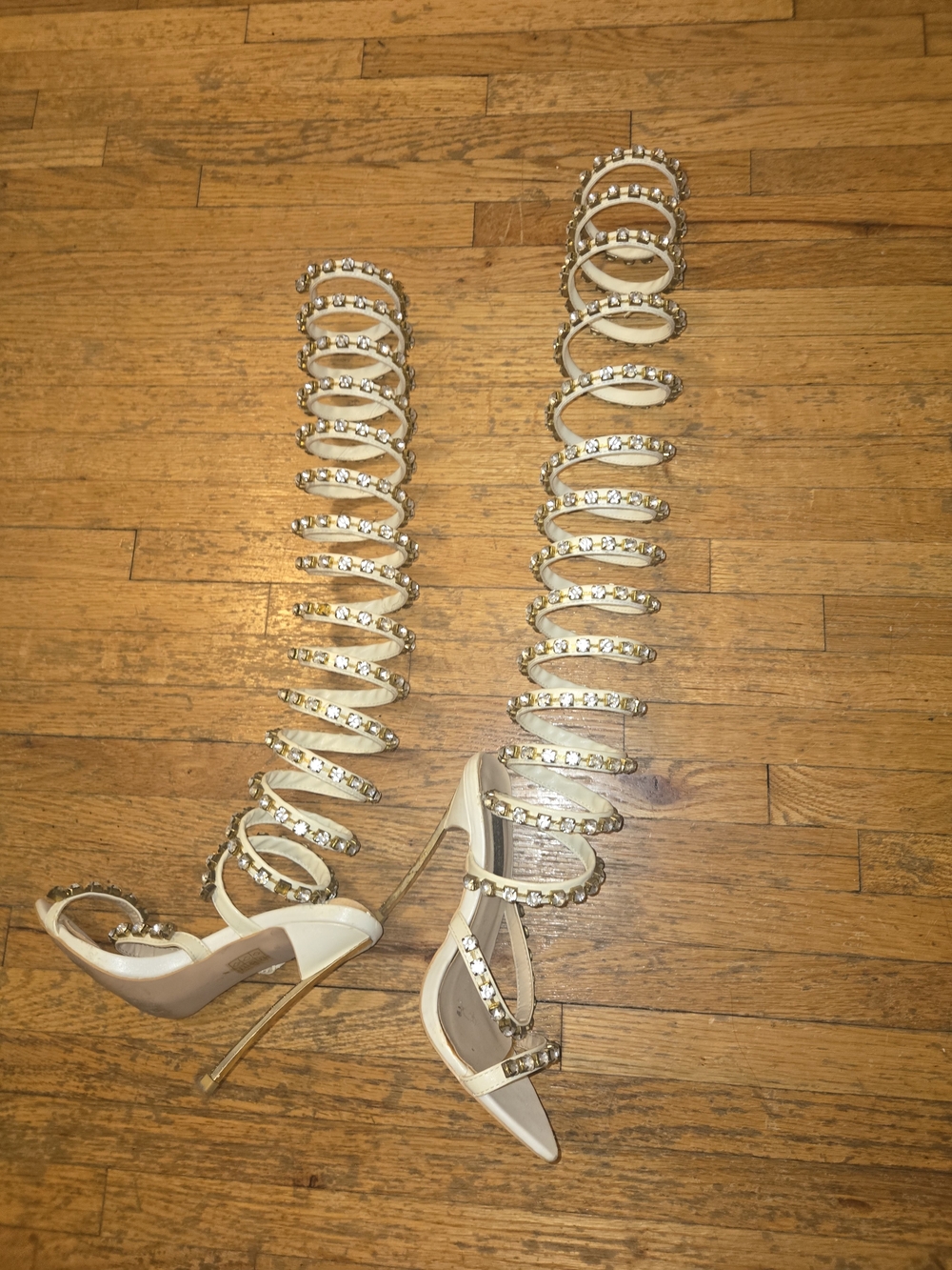 Embellished White Gladiator Stiletto Heels